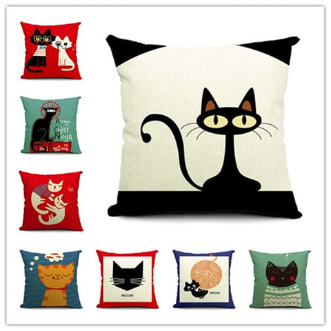 Cat Cartoon-Style Throw-Pillow Covers