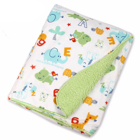 Green-Blue Zoo Fleece Swaddle Blanket