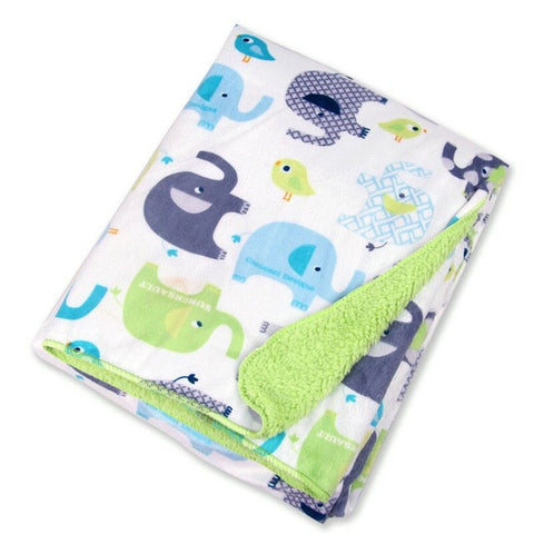 Green Elephant Fleece Swaddle Blanket