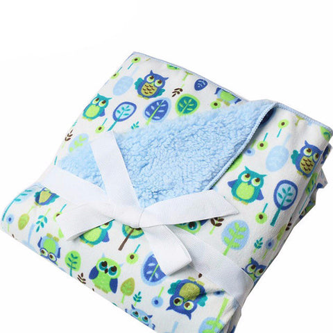 Green Owl Fleece Swaddle Blanket